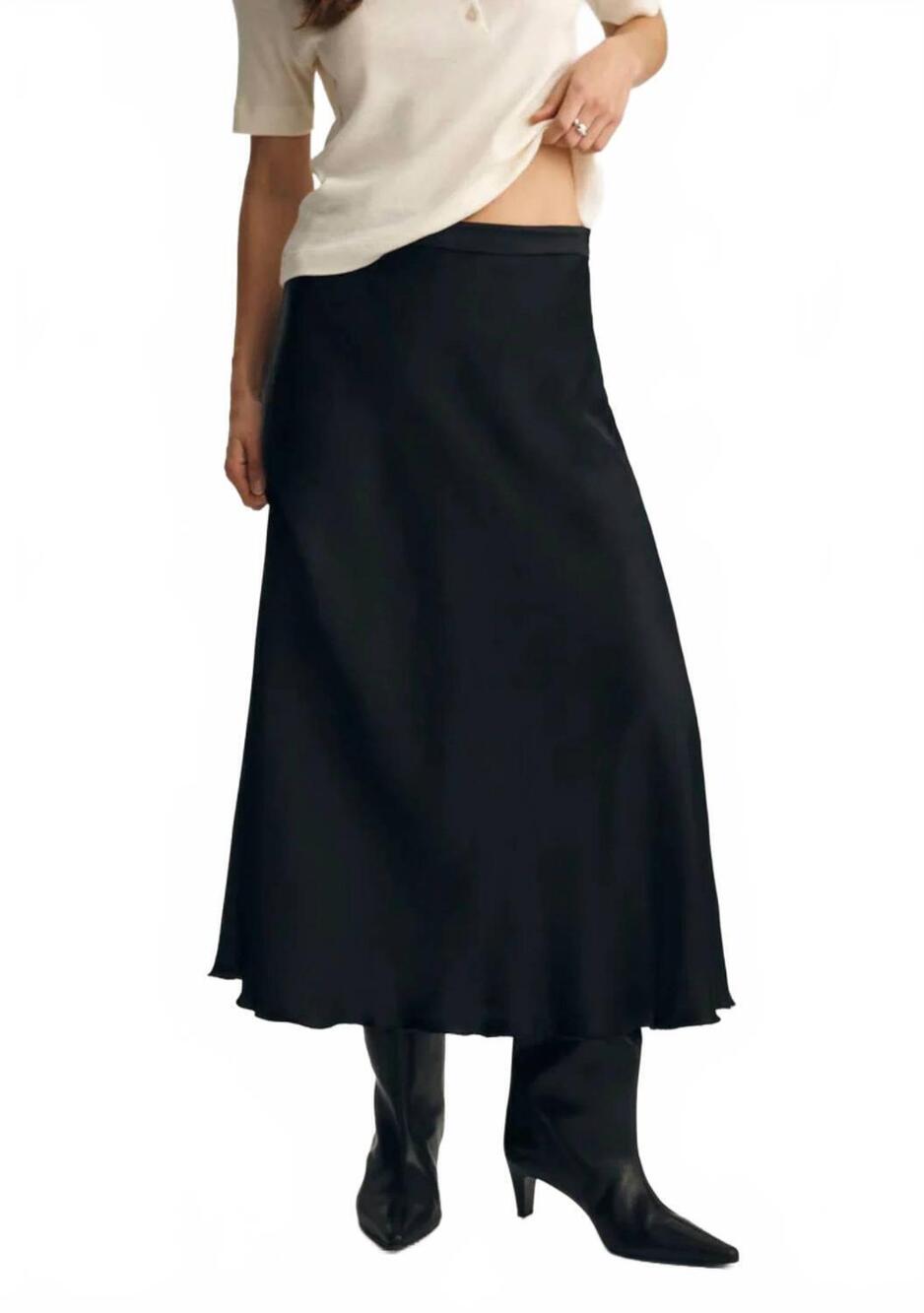 NEW MAVI vivienne satin midi skirt in black